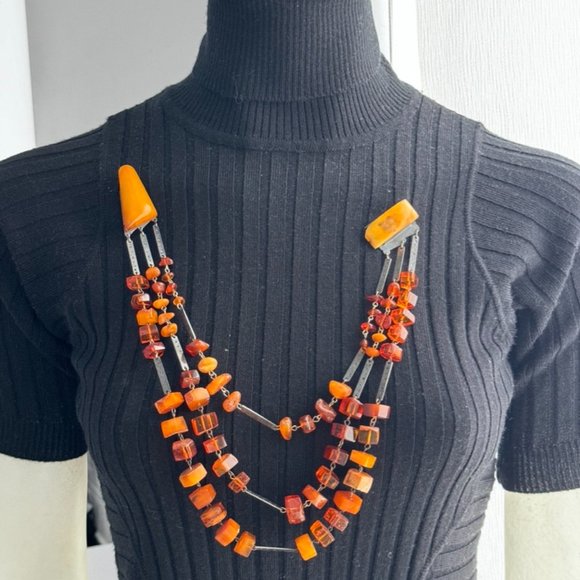 VINTAGE Baltic White Butterscotch Amber Silver Necklace Shantel USSR Soviet - Picture 11 of 15